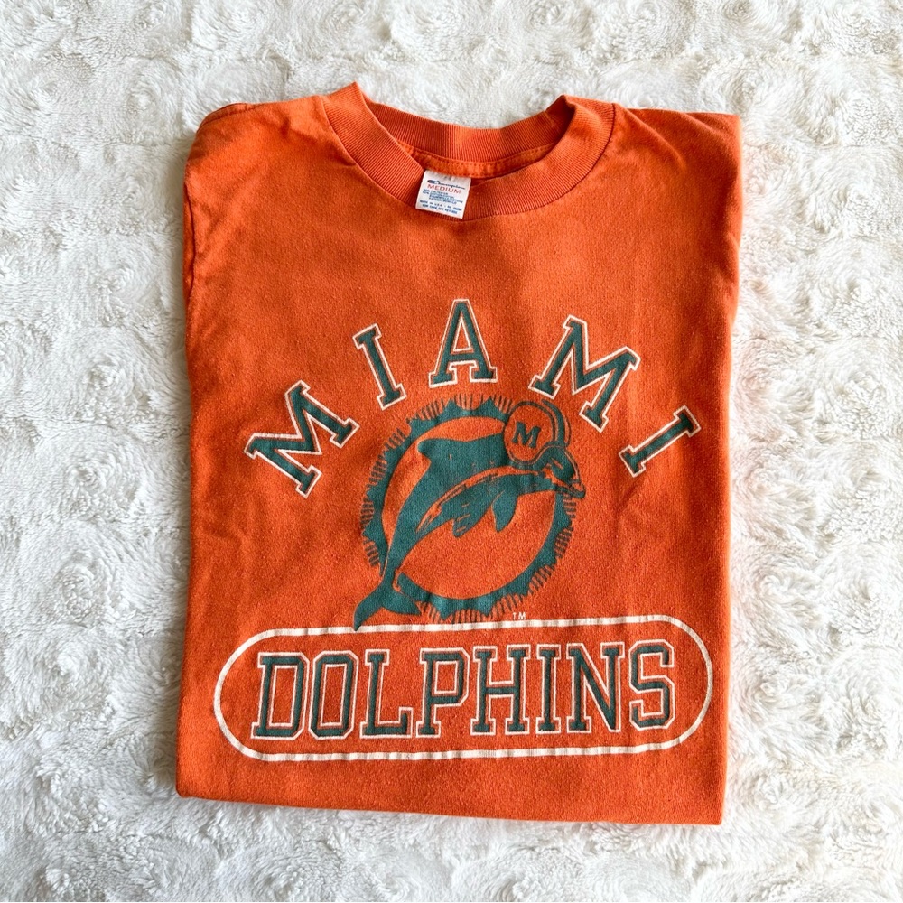 Vintage Miami Dolphins Shirt Mens Small (Tag M) Spell Out Champion Single Stitch